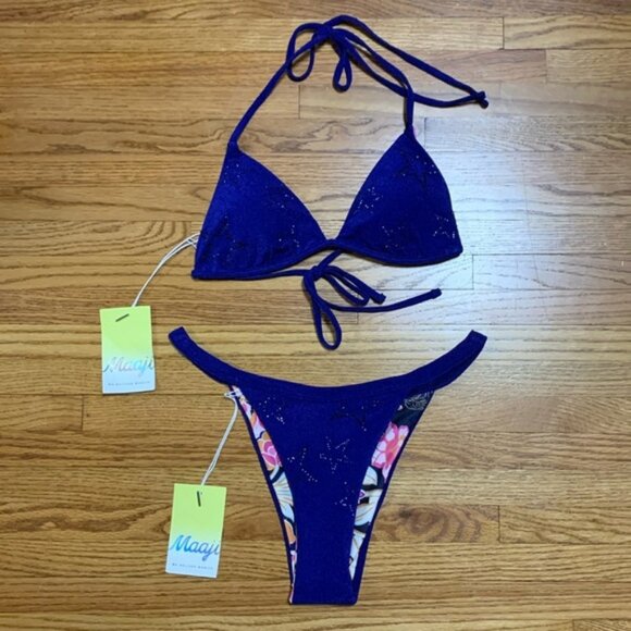 Maaji swimsuit - navy blue bikini set with studded stars reversible bathing suit - Picture 1 of 15